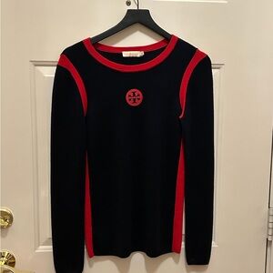 Tory Burch Black and Red Crew Neck Sweater
